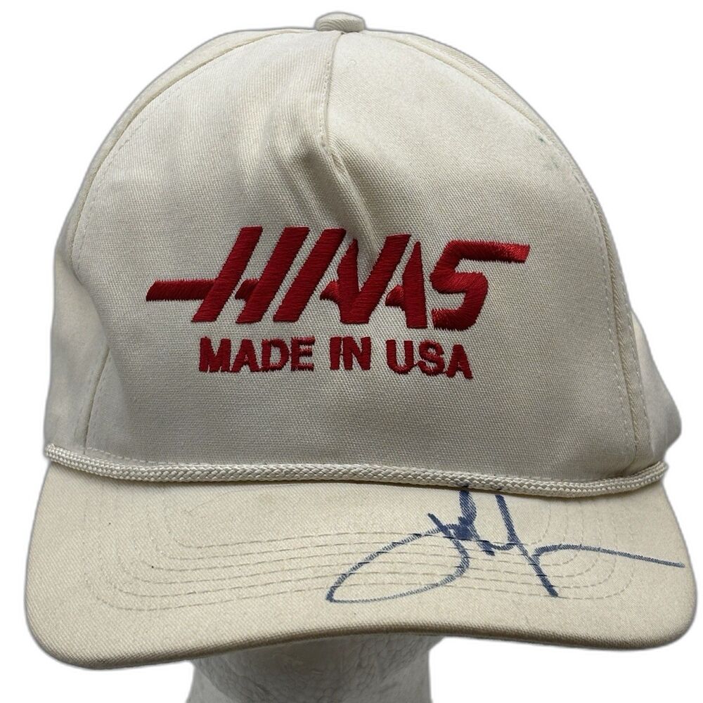 Haas Made in USA Beige Baseball Hat Rope Cap Autograph on Brim Adjustable